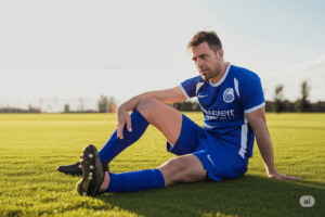 一人で公園やトラックを走り込み、息を切らしながらも充実した表情を浮かべる選手の写真。